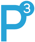 Blue letter 'P' with a small circle and a superscript '3' on the upper right.
